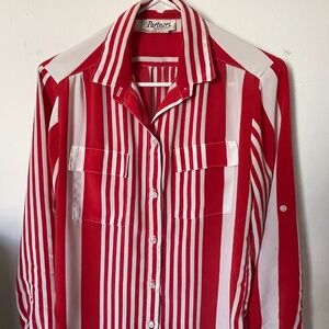 Vintage Partners by Herman’s USA Striped Statement Blouse Bold 70s Secretary Chi